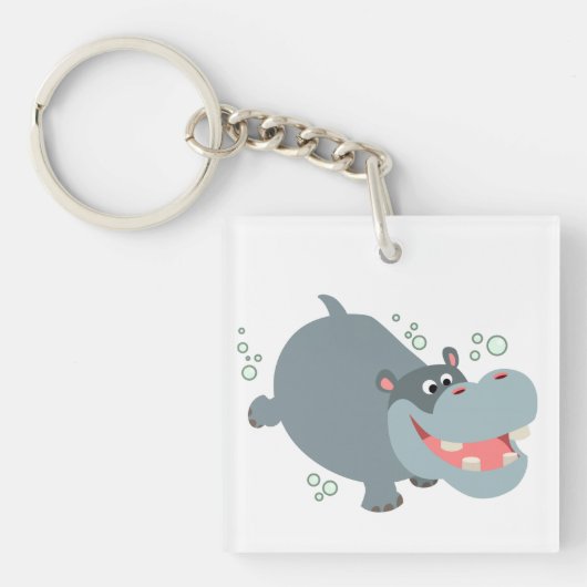 Cute Swimming Cartoon Hippo AcrylSleutelhanger Sleutelhanger (Voorkant)