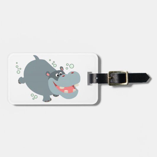 Cute Swimming Cartoon Hippo Bagagelabel (Voorkant horizontaal)