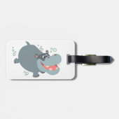 Cute Swimming Cartoon Hippo Bagagelabel (Achterkant horizontaal)