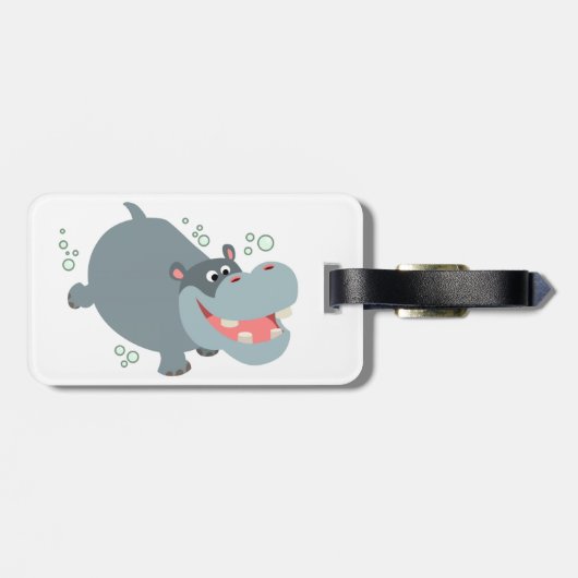 Cute Swimming Cartoon Hippo Bagagelabel (Achterkant horizontaal)