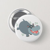 Cute Swimming Cartoon Hippo Button Badge (Voorkant /achterkant)