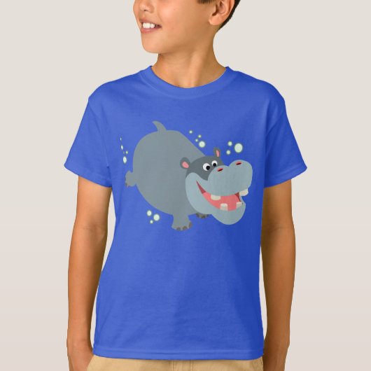 Cute Swimming Cartoon Hippo Children T-Shirt (Voorkant)