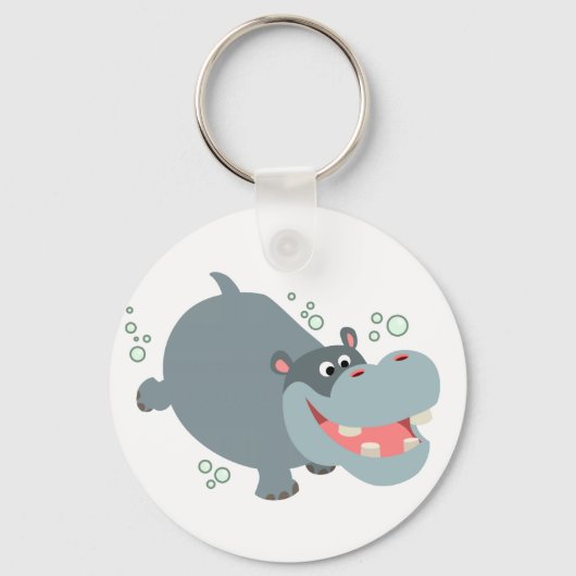 Cute Swimming Cartoon Hippo Sleutelhanger (Voorkant)