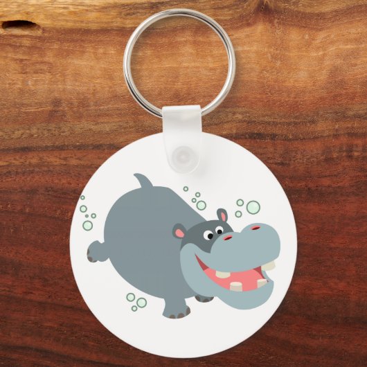 Cute Swimming Cartoon Hippo Sleutelhanger (Voorkant)