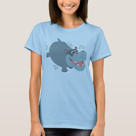 Cute Swimming Cartoon Hippo T-Shirt (Voorkant)