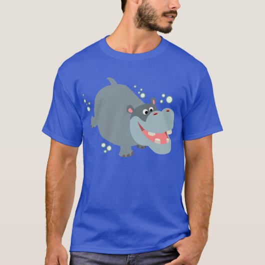 Cute Swimming Cartoon Hippo T-Shirt (Voorkant)