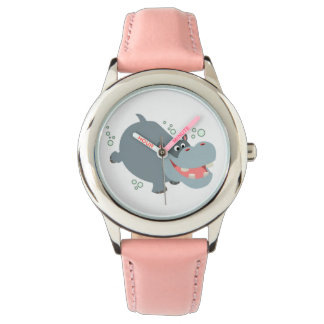 Cute Swimming Cartoon Hippo Watch Horloge