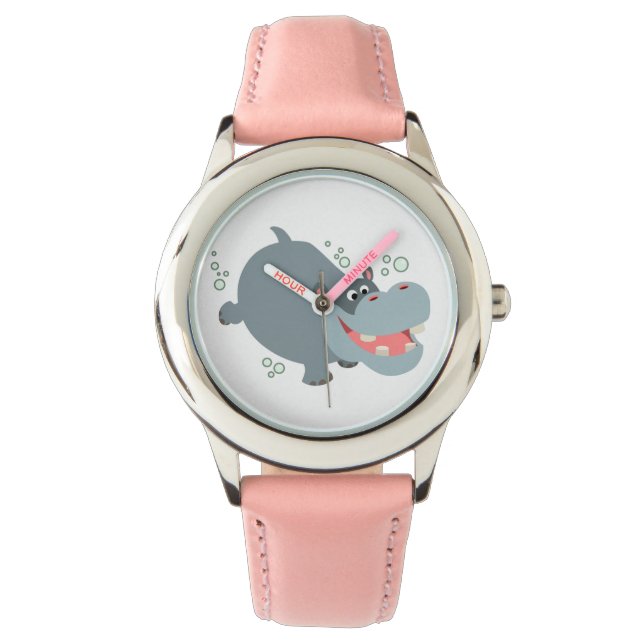 Cute Swimming Cartoon Hippo Watch Horloge (Voorkant)
