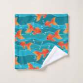 Cute Swimming Goldfish & Water Pattern Bad Handdoek (Wasdoekje)