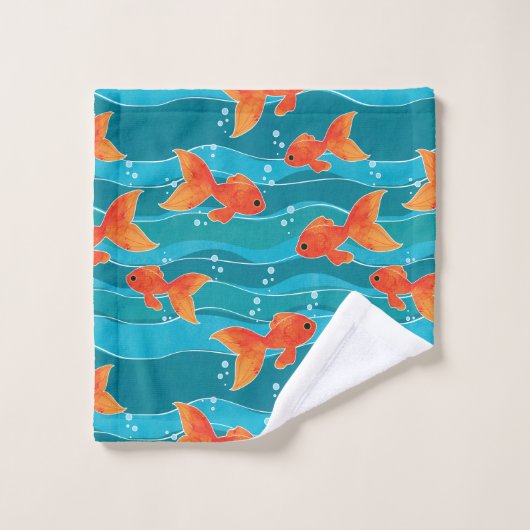Cute Swimming Goldfish & Water Pattern Bad Handdoek (Wasdoekje)