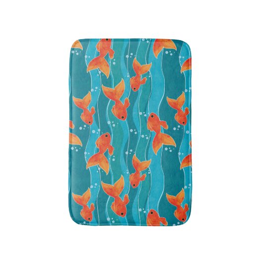 Cute Swimming Goldfish & Water Pattern Badmat (Voorkant Verticaal)