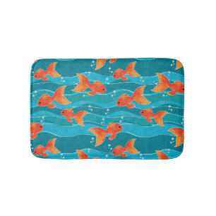 Cute Swimming Goldfish & Water Pattern Badmat