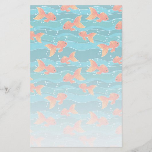 Cute Swimming Goldfish & Water Pattern Briefpapier (Voorkant)