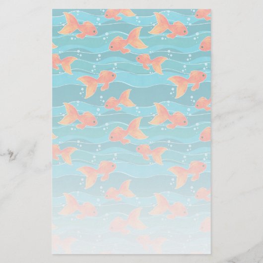 Cute Swimming Goldfish & Water Pattern Briefpapier (Achterkant)
