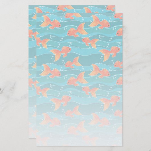 Cute Swimming Goldfish & Water Pattern Briefpapier (Voorkant / Achterkant)