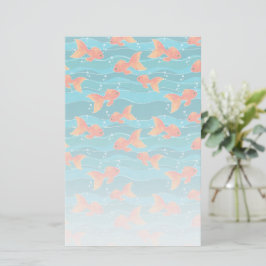 Cute Swimming Goldfish & Water Pattern Briefpapier