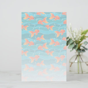 Cute Swimming Goldfish & Water Pattern Briefpapier