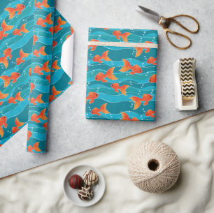 Cute Swimming Goldfish & Water Pattern Cadeaupapier