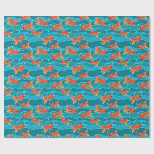 Cute Swimming Goldfish & Water Pattern Cadeaupapier (Vlak)