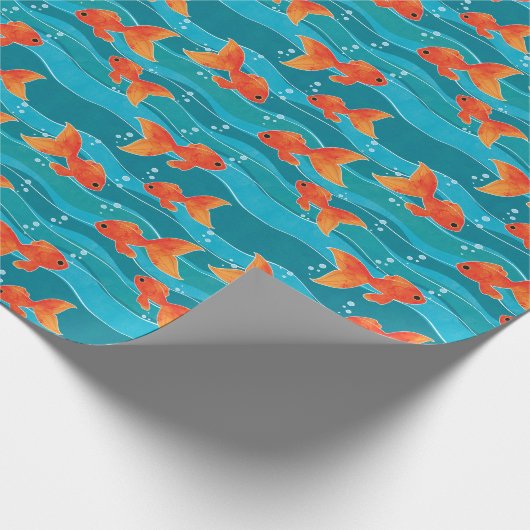 Cute Swimming Goldfish & Water Pattern Cadeaupapier (Hoek)