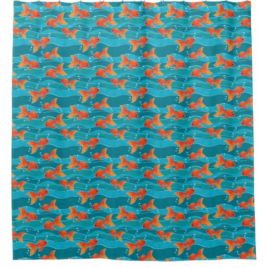 Cute Swimming Goldfish & Water Pattern Douchegordijn (Voorkant)