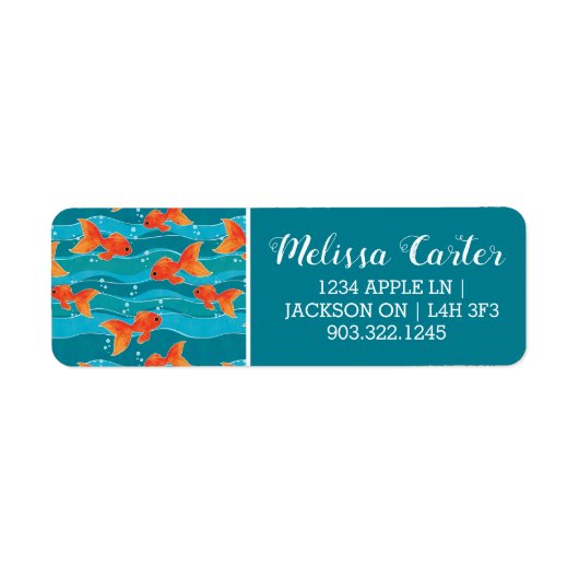 Cute Swimming Goldfish & Water Pattern Etiket (Voorkant)