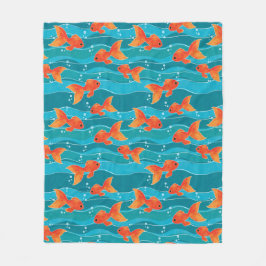 Cute Swimming Goldfish & Water Pattern Fleece Deken