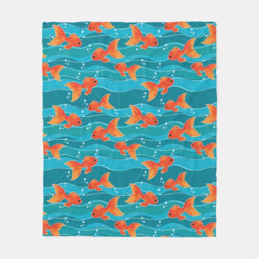 Cute Swimming Goldfish & Water Pattern Fleece Deken (Voorkant)