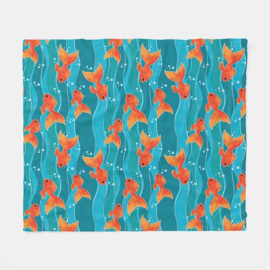 Cute Swimming Goldfish & Water Pattern Fleece Deken (Voorkant (Horizontaal))