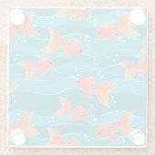 Cute Swimming Goldfish & Water Pattern Glazen Onderzetter (Achterkant)