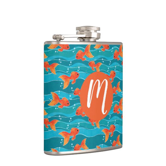 Cute Swimming Goldfish & Water Pattern Heupfles (Rechts)