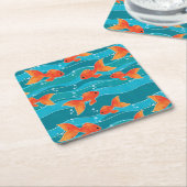 Cute Swimming Goldfish & Water Pattern Kartonnen Onderzetters (Schuin)