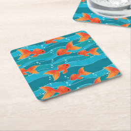 Cute Swimming Goldfish & Water Pattern Kartonnen Onderzetters