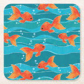 Cute Swimming Goldfish & Water Pattern Kartonnen Onderzetters (Voorkant)