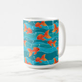Cute Swimming Goldfish & Water Pattern Koffiemok (Voorkant rechts)