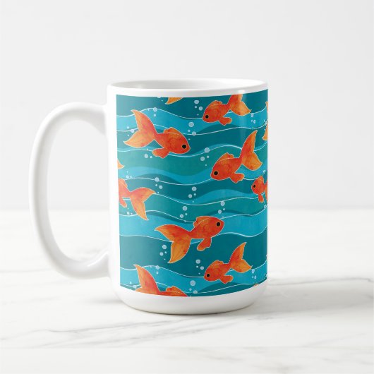Cute Swimming Goldfish & Water Pattern Koffiemok (Links)