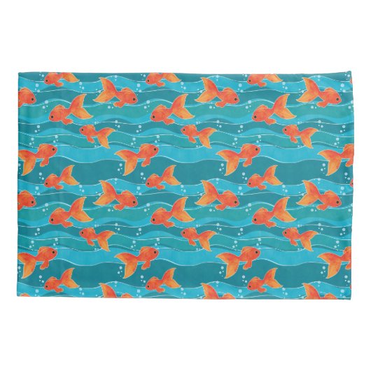 Cute Swimming Goldfish & Water Pattern Kussensloop (Achterkant)