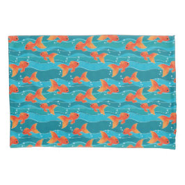 Cute Swimming Goldfish & Water Pattern Kussensloop