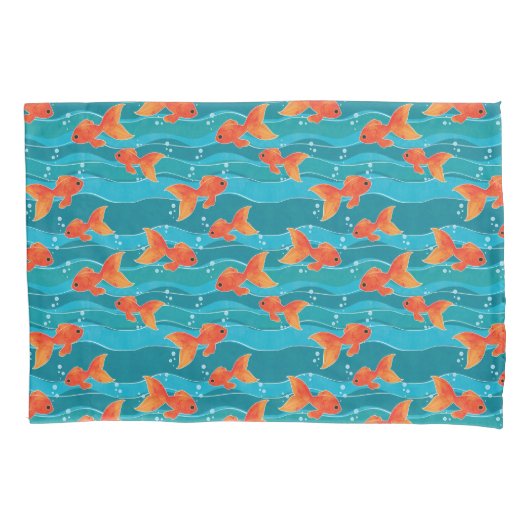 Cute Swimming Goldfish & Water Pattern Kussensloop (Voorkant)