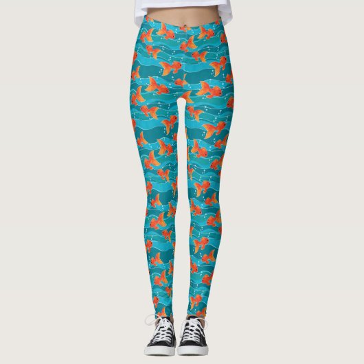 Cute Swimming Goldfish & Water Pattern Leggings (Voorkant)