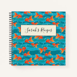 Cute Swimming Goldfish & Water Pattern Notitieboek