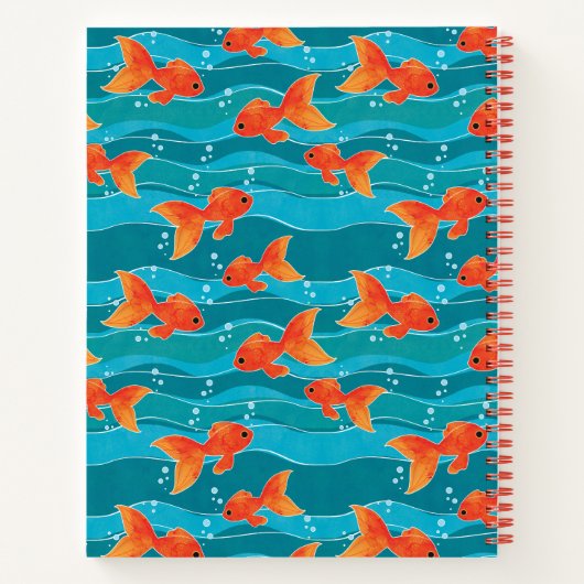Cute Swimming Goldfish & Water Pattern Notitieboek (Achterkant)