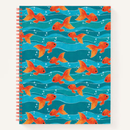 Cute Swimming Goldfish & Water Pattern Notitieboek