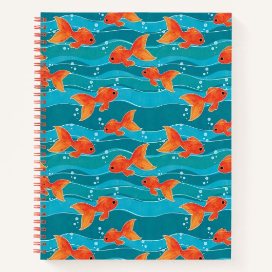 Cute Swimming Goldfish & Water Pattern Notitieboek (Voorkant)