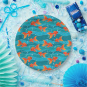 Cute Swimming Goldfish & Water Pattern Papieren Bordje (Feest)
