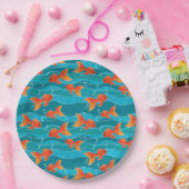 Cute Swimming Goldfish & Water Pattern Papieren Bordje (Feest)
