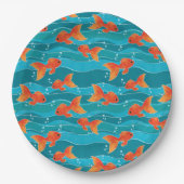 Cute Swimming Goldfish & Water Pattern Papieren Bordje (Voorkant)