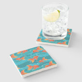 Cute Swimming Goldfish & Water Pattern Stenen Onderzetter (Zijkant)