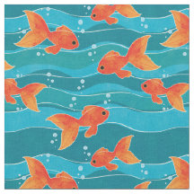 Cute Swimming Goldfish & Water Pattern