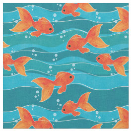 Cute Swimming Goldfish & Water Pattern Stof